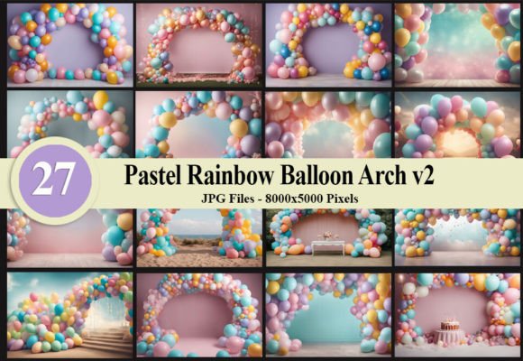 Pastel Balloon Rainbow Arch Backgrounds: A Digital Design Essential