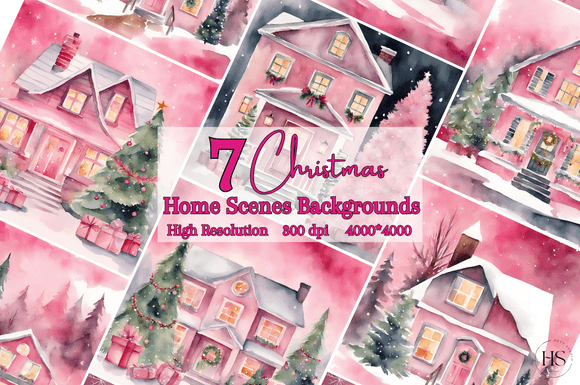 Unwrap the Charm of 7 Pink Christmas Home Scene Backgrounds