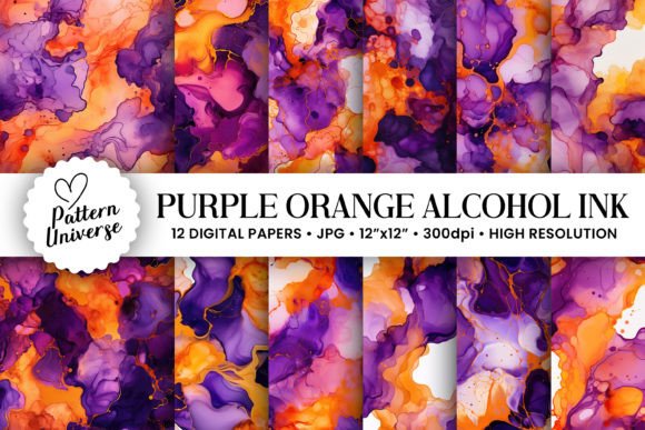 Vibrant Creativity: Purple & Orange Alcohol Ink Backgrounds