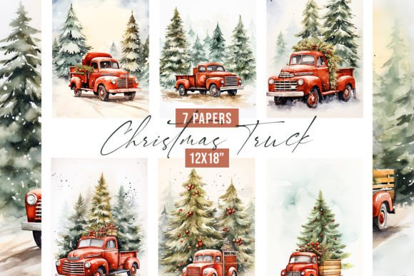 Watercolor Christmas Truck Backgrounds: A Designer's Take