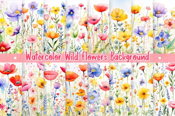 Watercolor Wild Flowers Backgrounds: Fresh Digital Design Assets
