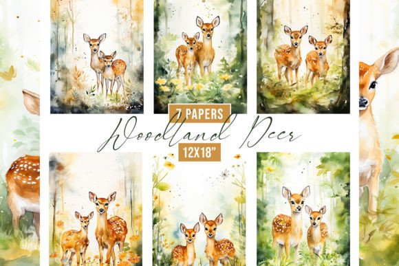 Watercolor Woodland Deer Backgrounds for Creative Projects