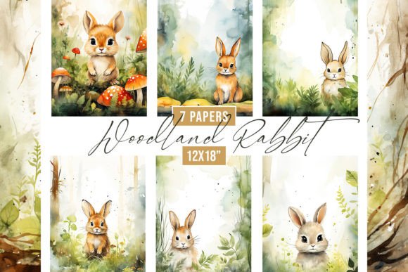 Watercolor Woodland Rabbit Backgrounds for Creative Projects